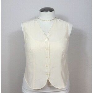 Vintage Womens Large 100% Silk  Vest Top Waist Length Off White Y2K ~ Savannah